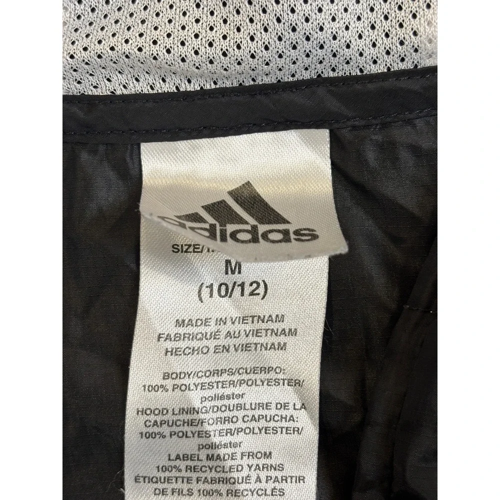 Adidas Boys Black Windbreaker Jacket Full Zip Hoodie Logo Size M 10/12